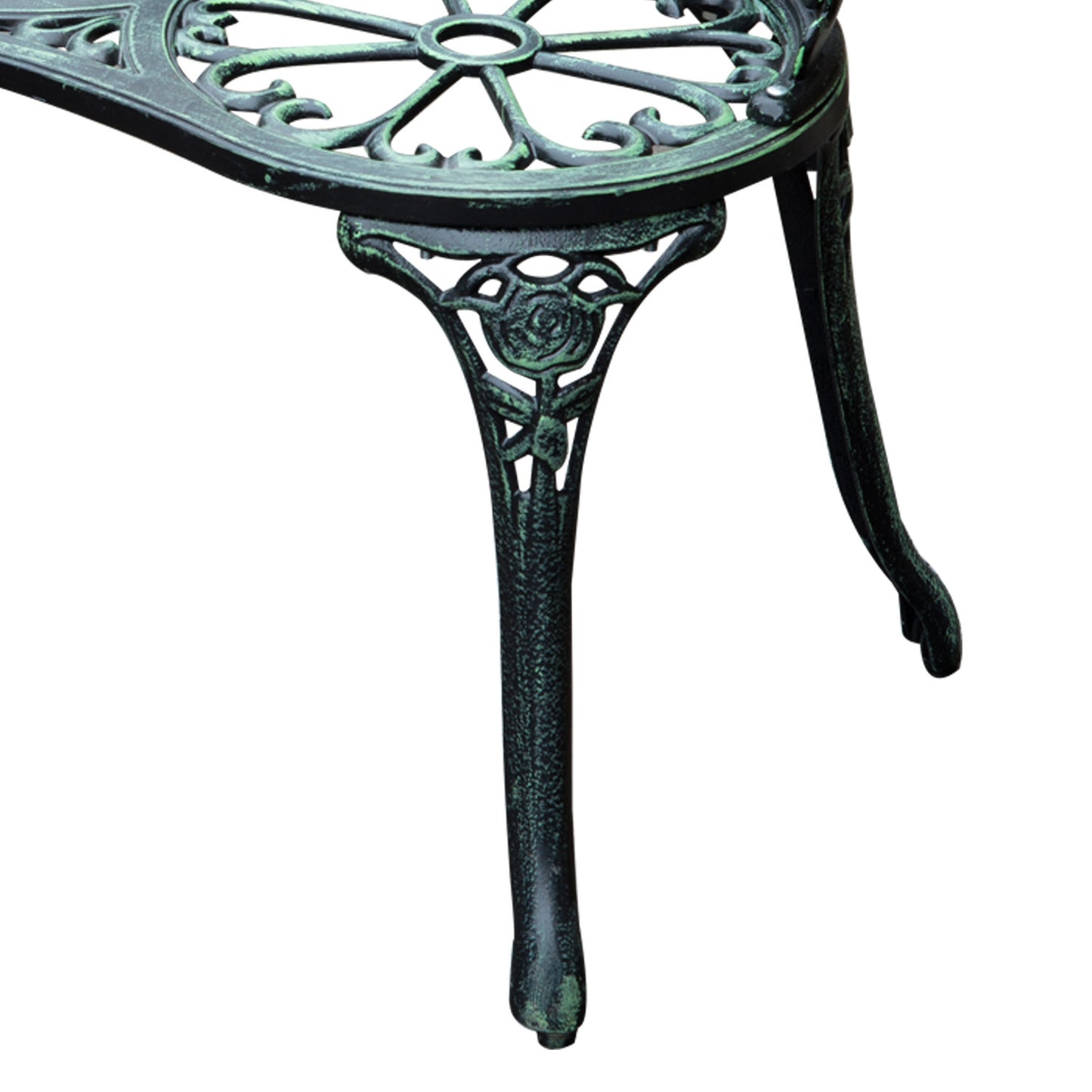 Outsunny Outdoor Bench, Cast Aluminum Outdoor Furniture, Metal Bench with Floral Rose Accent & Antique Finish, Green