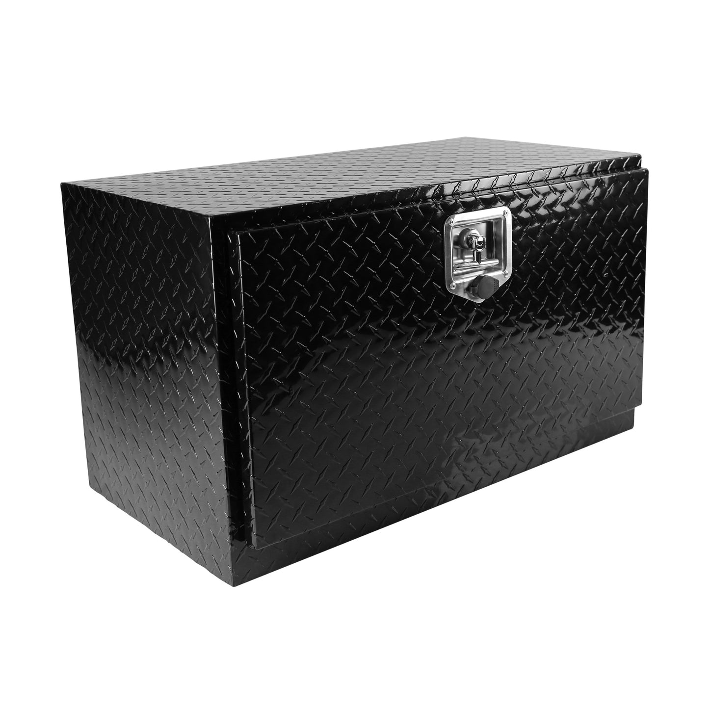 30 Inch Aluminum Stripes Plated Tool Box Pick Up Truck Bed RV Trailer Toolbox Waterproof Square Storage Organizer with Lock and Keys - Black 30"(30.1"×17.1"×17.9")