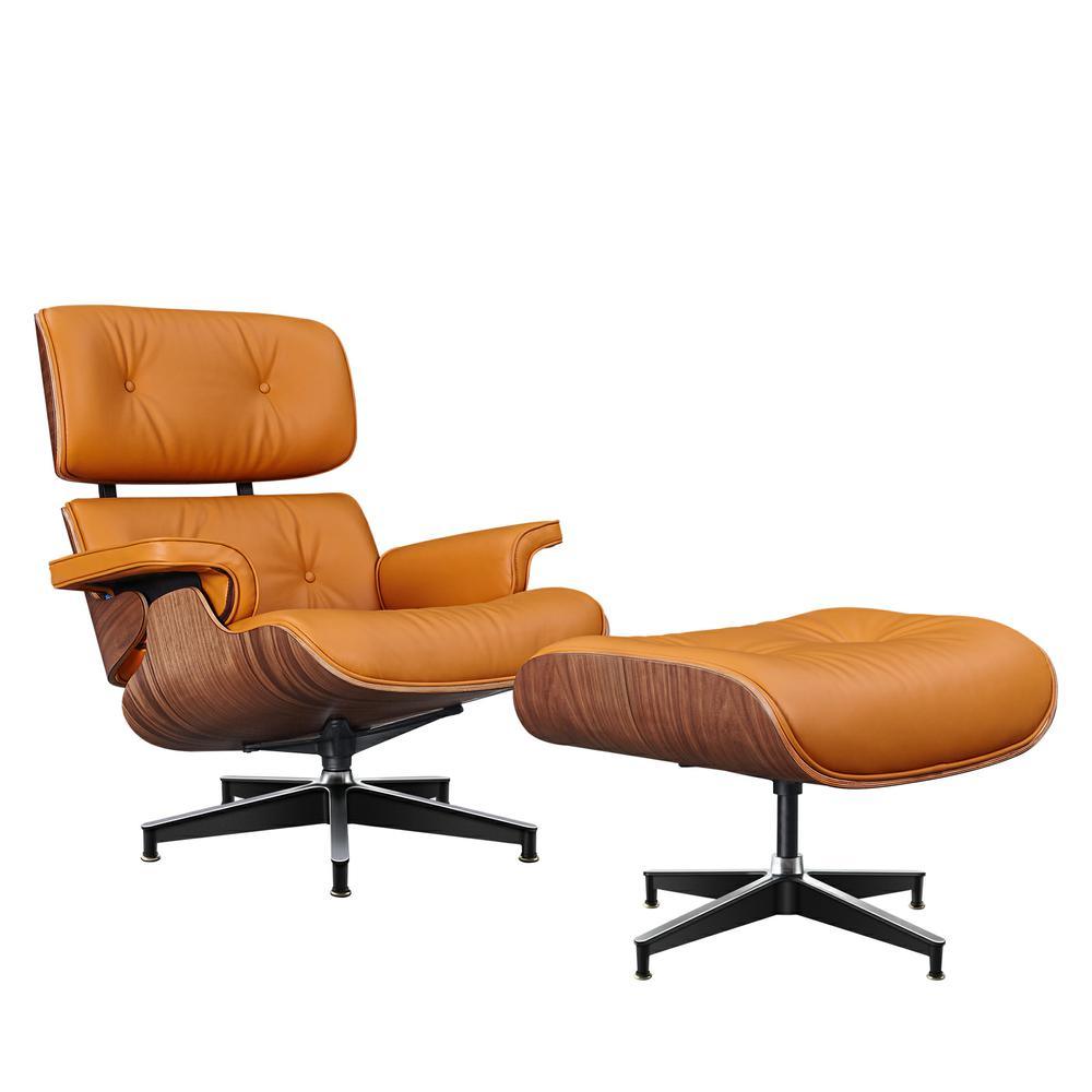 Large Version Genuine Leather Lounge Chair Club Seat Armchair Ottoman 8 Layer Plywood Frame Living Room Furniture