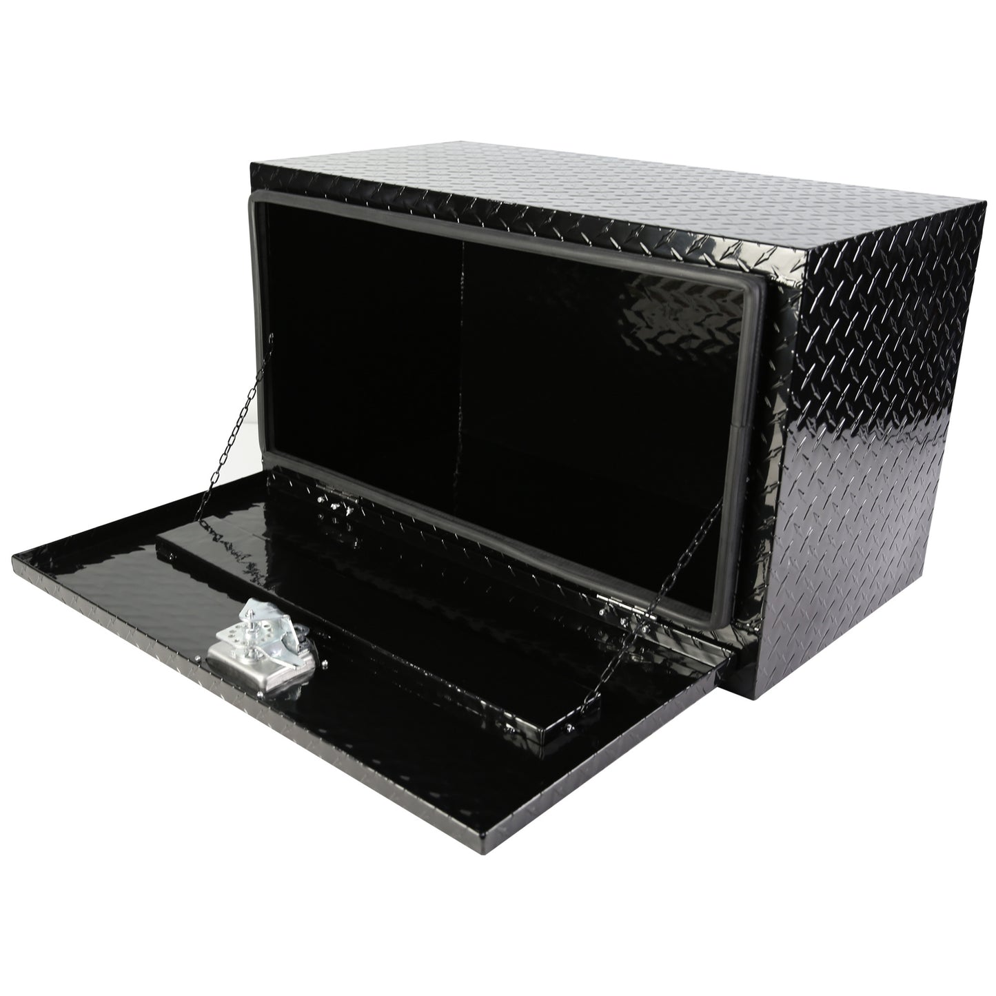30 Inch Aluminum Stripes Plated Tool Box Pick Up Truck Bed RV Trailer Toolbox Waterproof Square Storage Organizer with Lock and Keys - Black 30"(30.1"×17.1"×17.9")