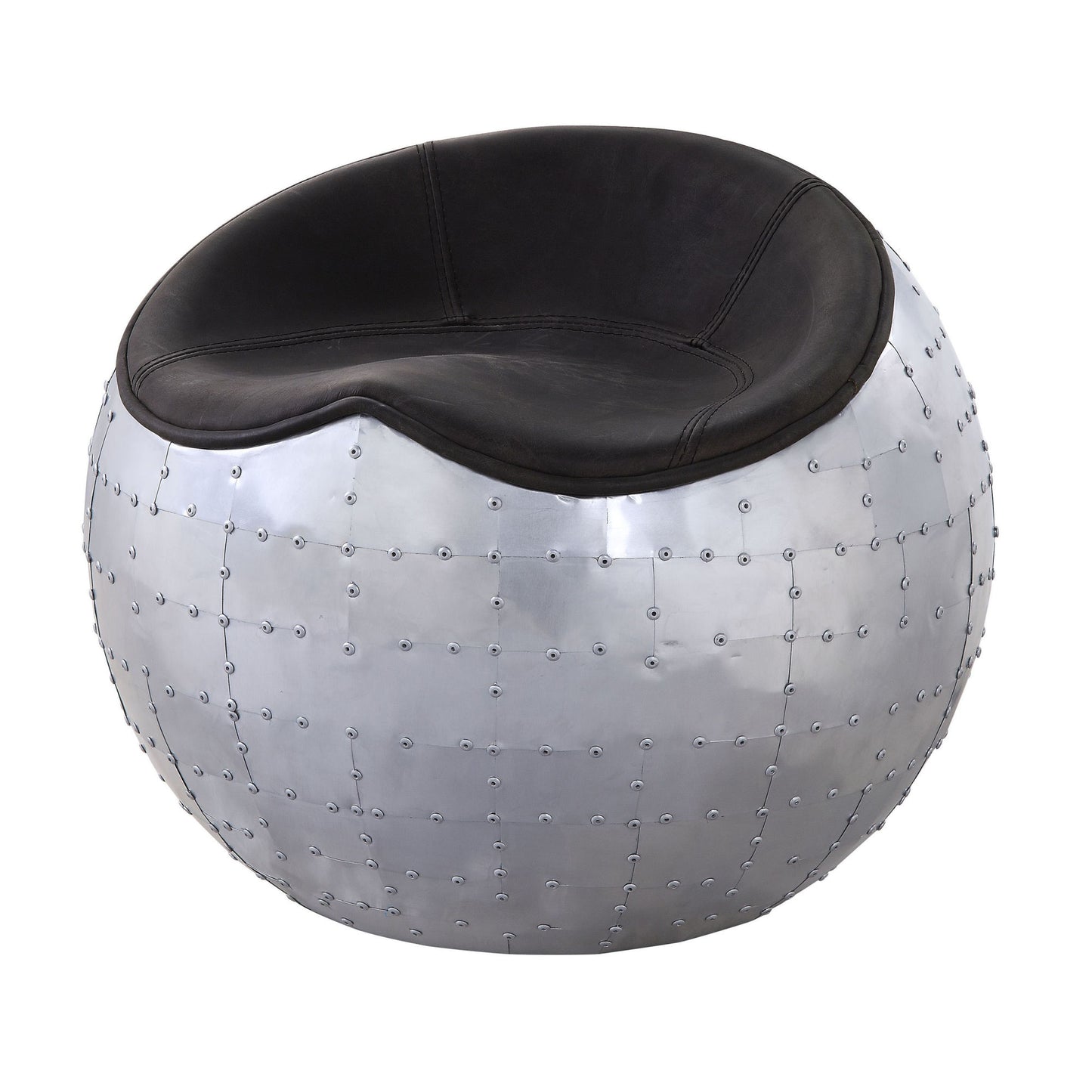Antique Ebony and Aluminum Ottoman with Saddle Seat