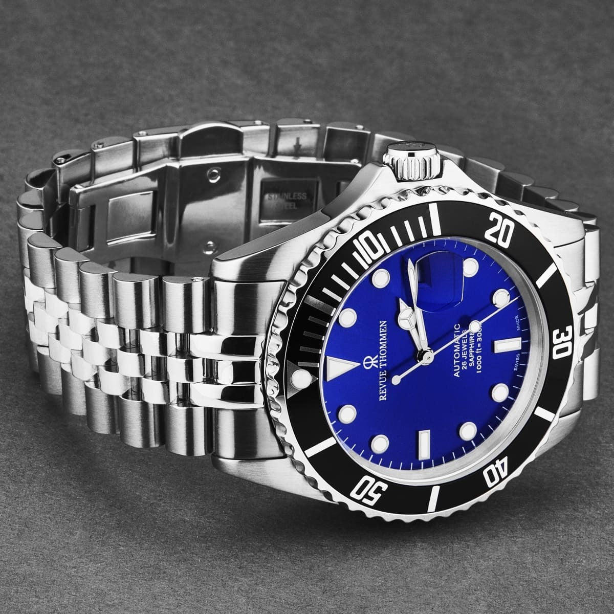Revue Thommen Men's 'Diver' Blue Dial Stainless Steel Bracelet Automatic Watch 17571.2223