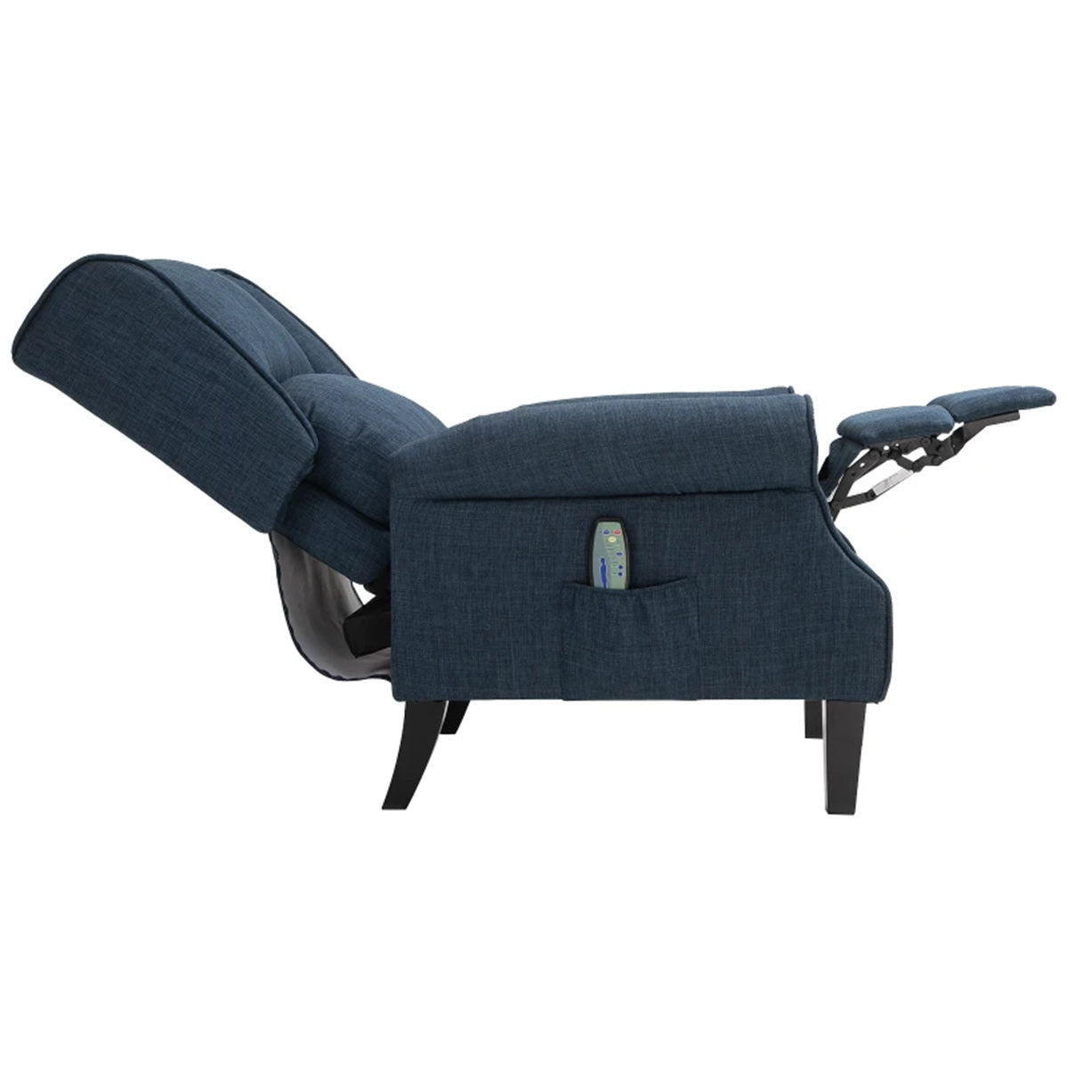 Dark Blue Massage Recliner Chair. Wingback Single Sofa with Vibration Massage, Heat, Push Back