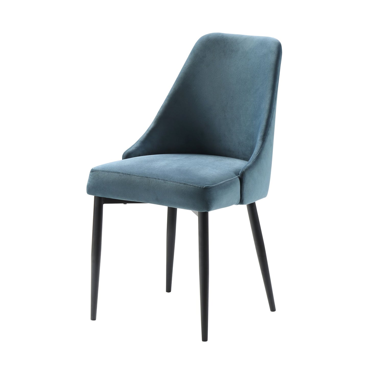 Modern Sleek Design Velvet Fabric Blue Side Chair Set of 2 Black Finish Metal Legs Dining Furniture