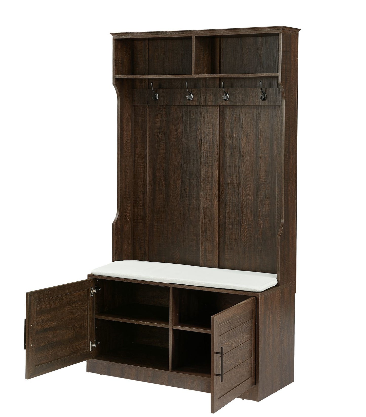 Wood Coat Rack, Storage Shoe Cabinet, with Clothes Hook, with Sponge Pad Product, Multiple Storage Racks, bedroom, porch wardrobe storage rack, Dark Colour