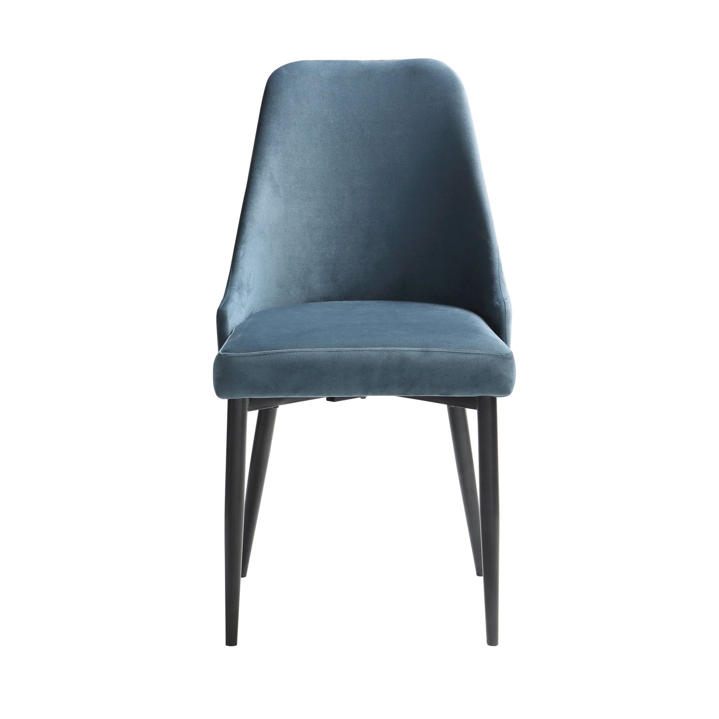 Modern Sleek Design Velvet Fabric Blue Side Chair Set of 2 Black Finish Metal Legs Dining Furniture