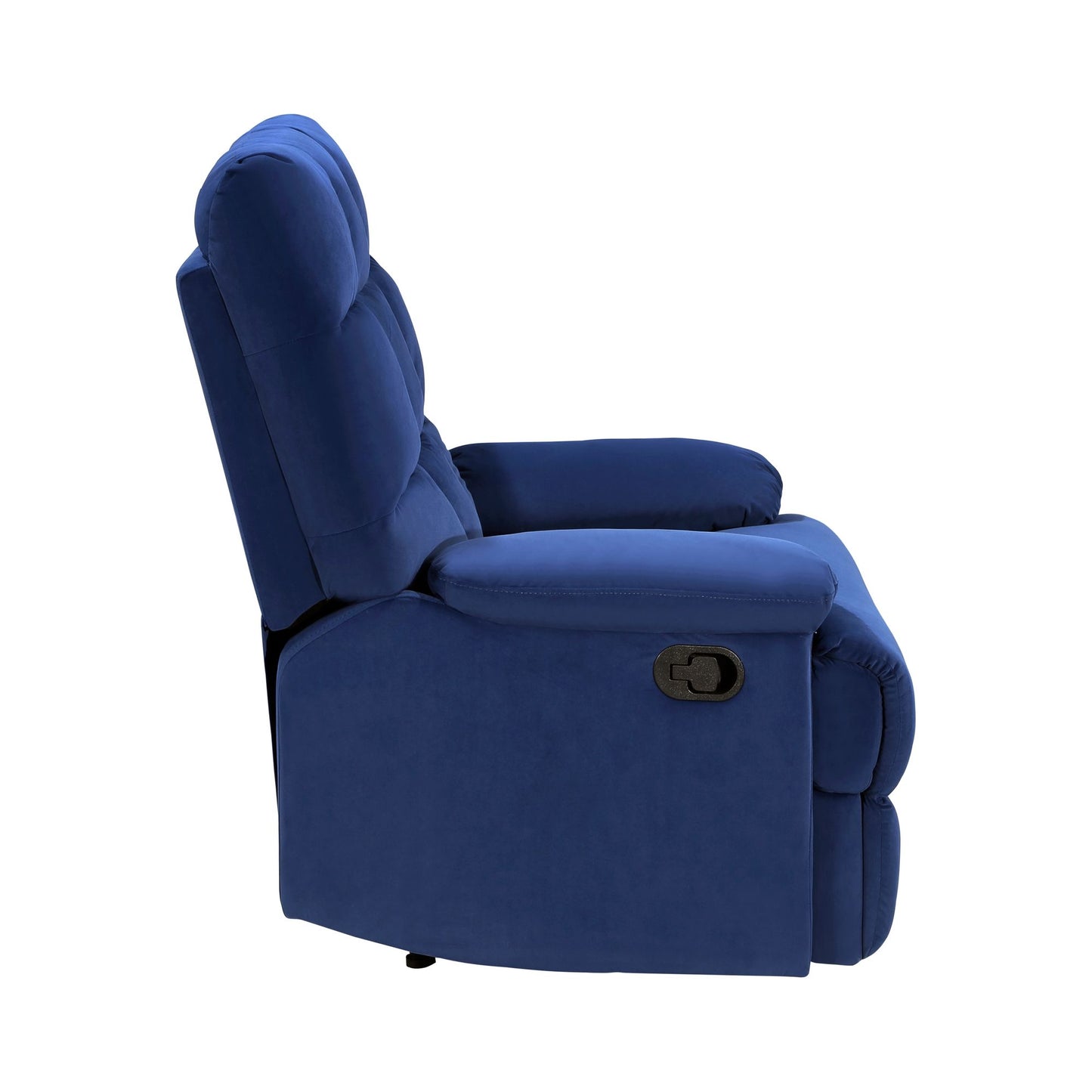 Reclining Chair Blue Velvet Upholstery Square Tufted Back Pillowtop Arms Solid Wood Furniture Modern Living Room Recliner 1pc