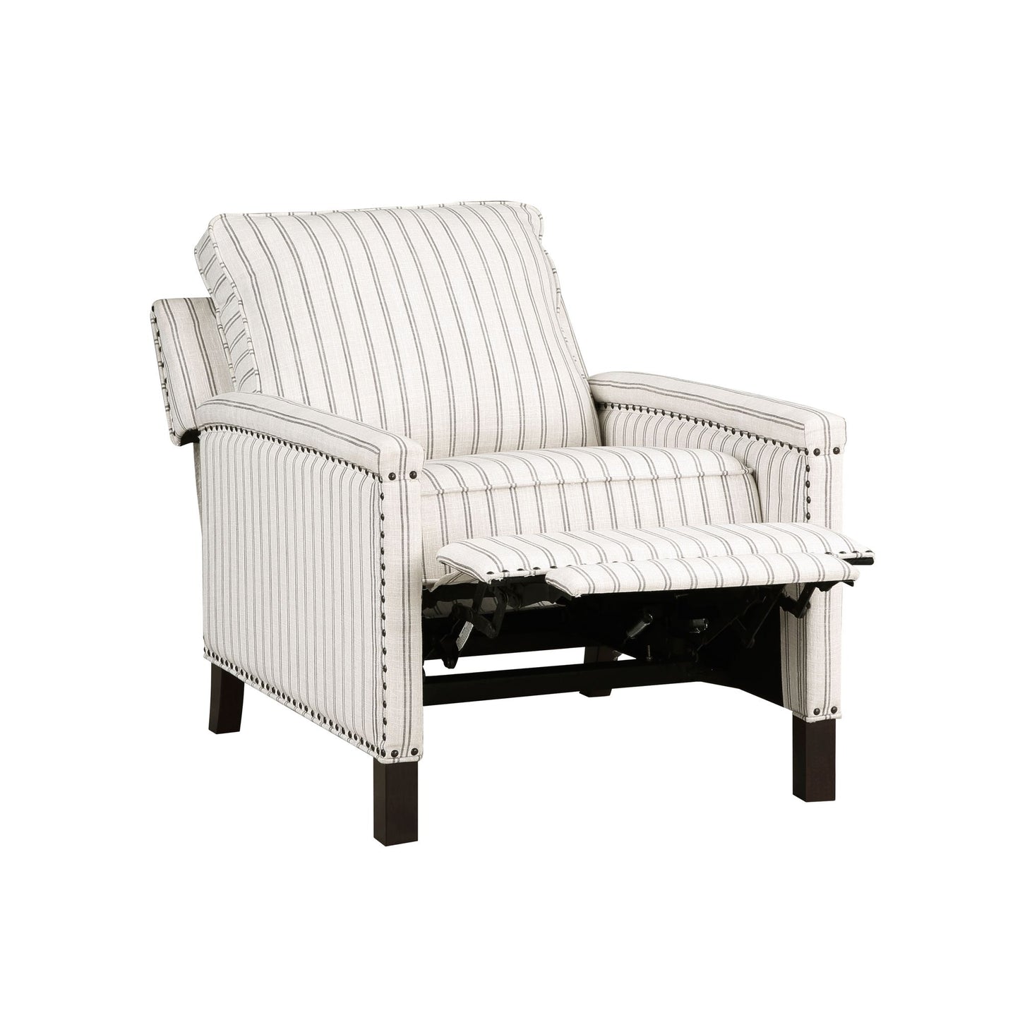 Traditional Living Room Furniture Push Back Reclining Chair 1pc Textured Fabric Upholstery Nailhead Trim Solid Wood Frame