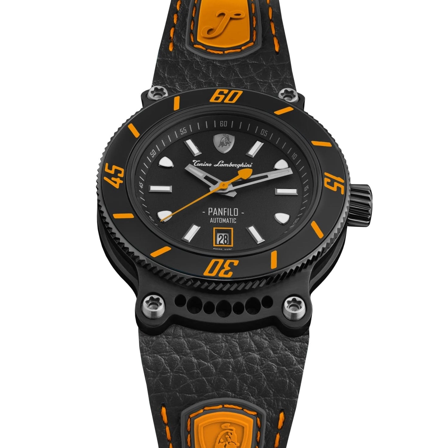 Tonino Lamborghini Men's 'PANFILO' Black Dial Black Leather Strap Automatic Watch TLF-T03-3