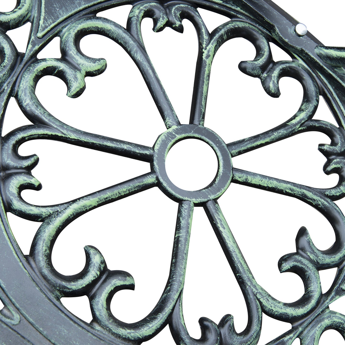 Outsunny Outdoor Bench, Cast Aluminum Outdoor Furniture, Metal Bench with Floral Rose Accent & Antique Finish, Green