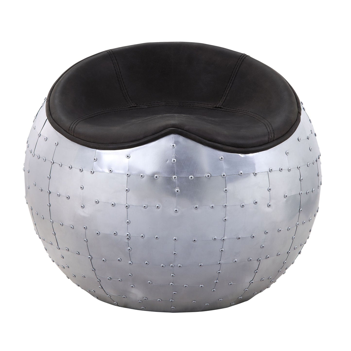 Antique Ebony and Aluminum Ottoman with Saddle Seat