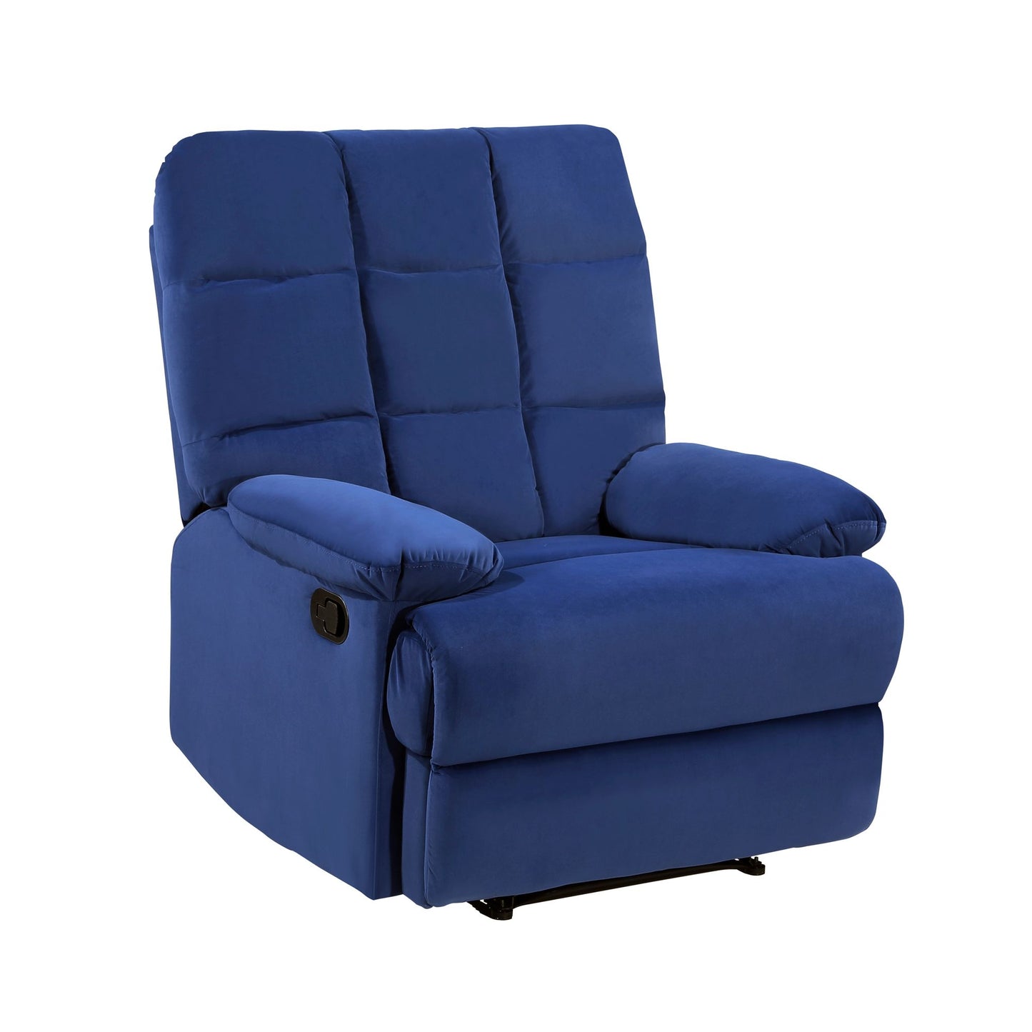 Reclining Chair Blue Velvet Upholstery Square Tufted Back Pillowtop Arms Solid Wood Furniture Modern Living Room Recliner 1pc