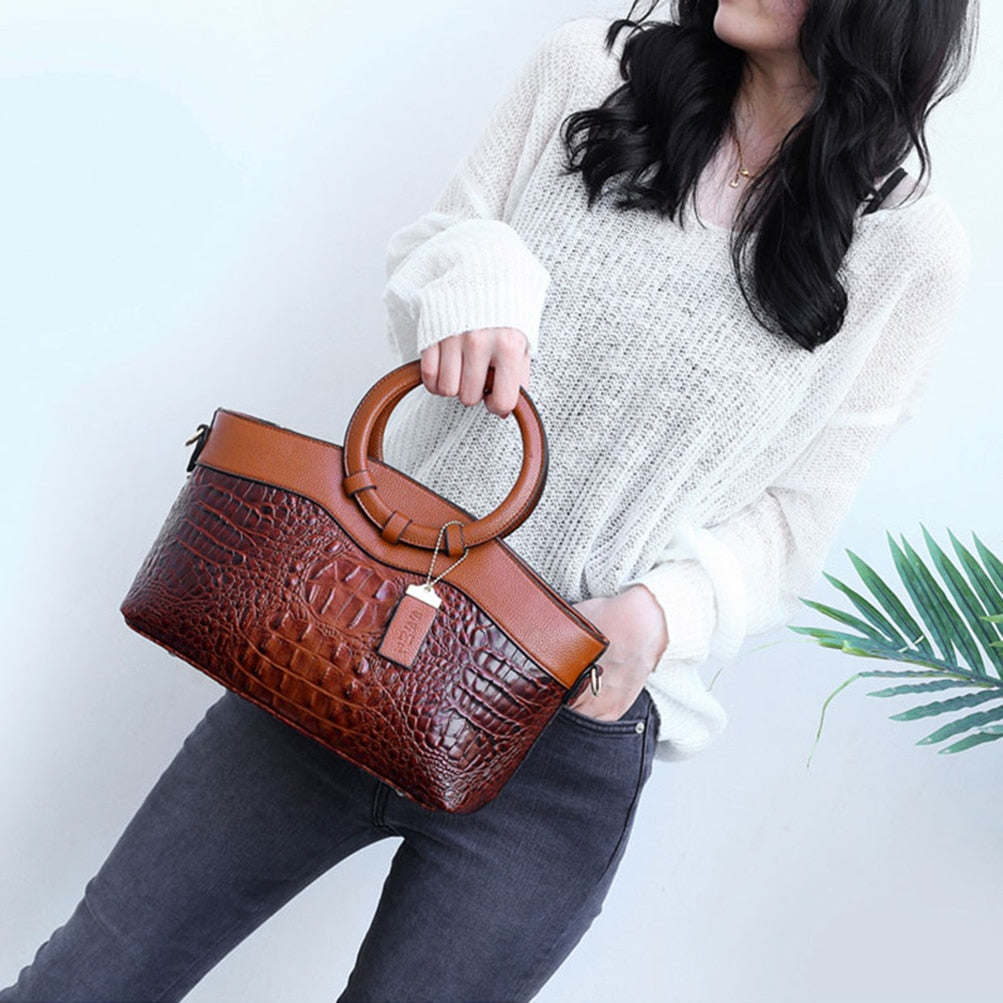 Women Handbag Genuine Leather Bags Women Crocodile Luxury Elegant Handbags Women Bags Designer Crossbody Bags Female Special Tote