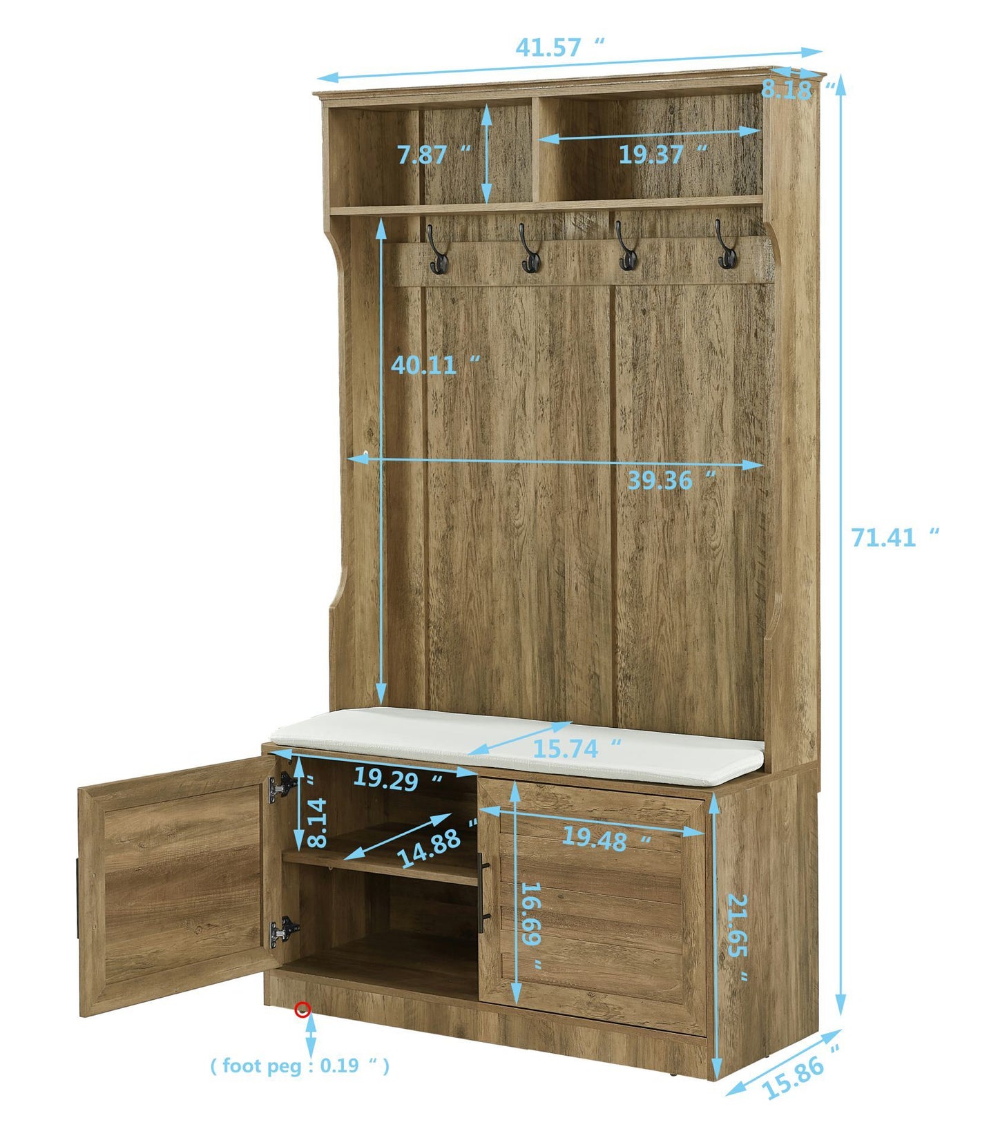 Wood Coat Rack, Storage Shoe Cabinet, with Clothes Hook, with Sponge Pad Product, Multiple Storage Racks, bedroom, porch wardrobe storage rack, Dark Colour