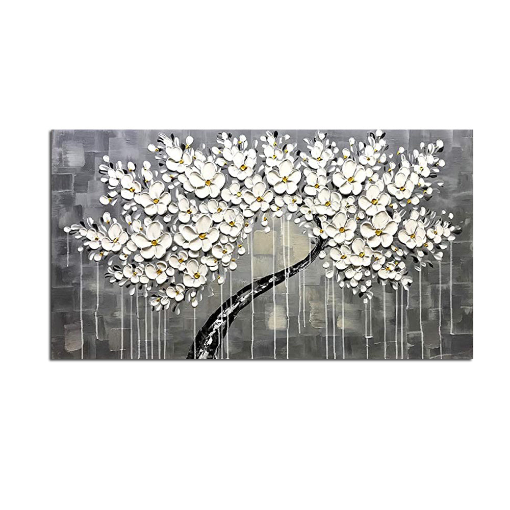 Abstract Knife 3D Flower Picture Wall Art Home Decor Hand Painted Flower Oil Painting on Canvas Handmade white Floral Paintings