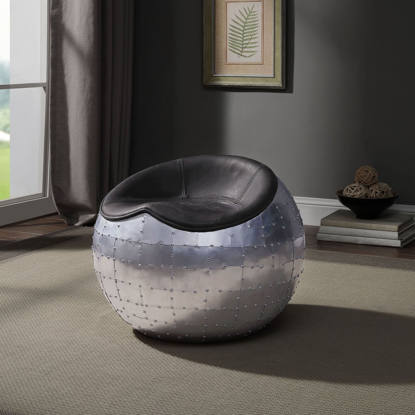 Antique Ebony and Aluminum Ottoman with Saddle Seat