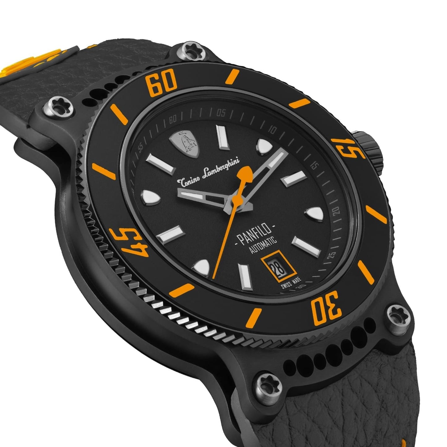 Tonino Lamborghini Men's 'PANFILO' Black Dial Black Leather Strap Automatic Watch TLF-T03-3