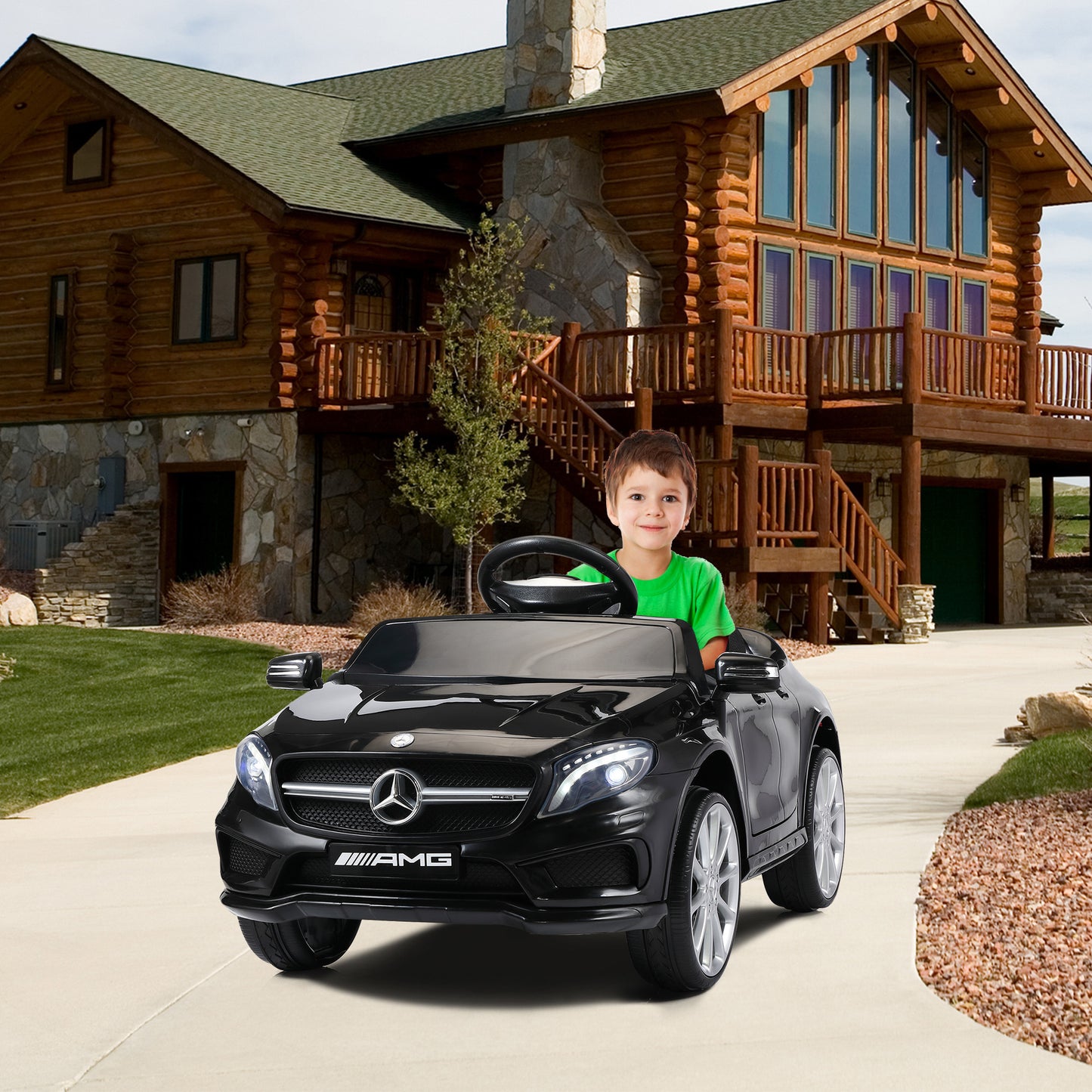 Licensed Mercedes Benz AMG 6V Kids Ride On Electric Car with Remote Control, Story Education AUX, Black