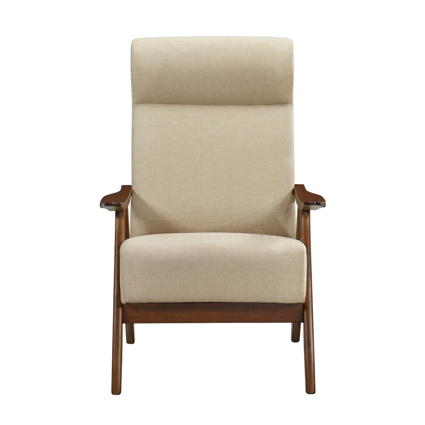 Modern Accent Chair 1pc Light Brown High Back Chair Cushion Seat and Back Walnut Finish Solid Wood Living Room Furniture