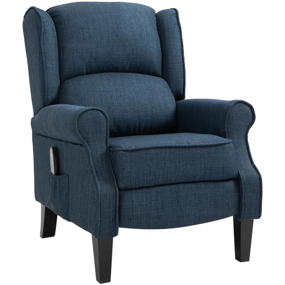 Dark Blue Massage Recliner Chair. Wingback Single Sofa with Vibration Massage, Heat, Push Back