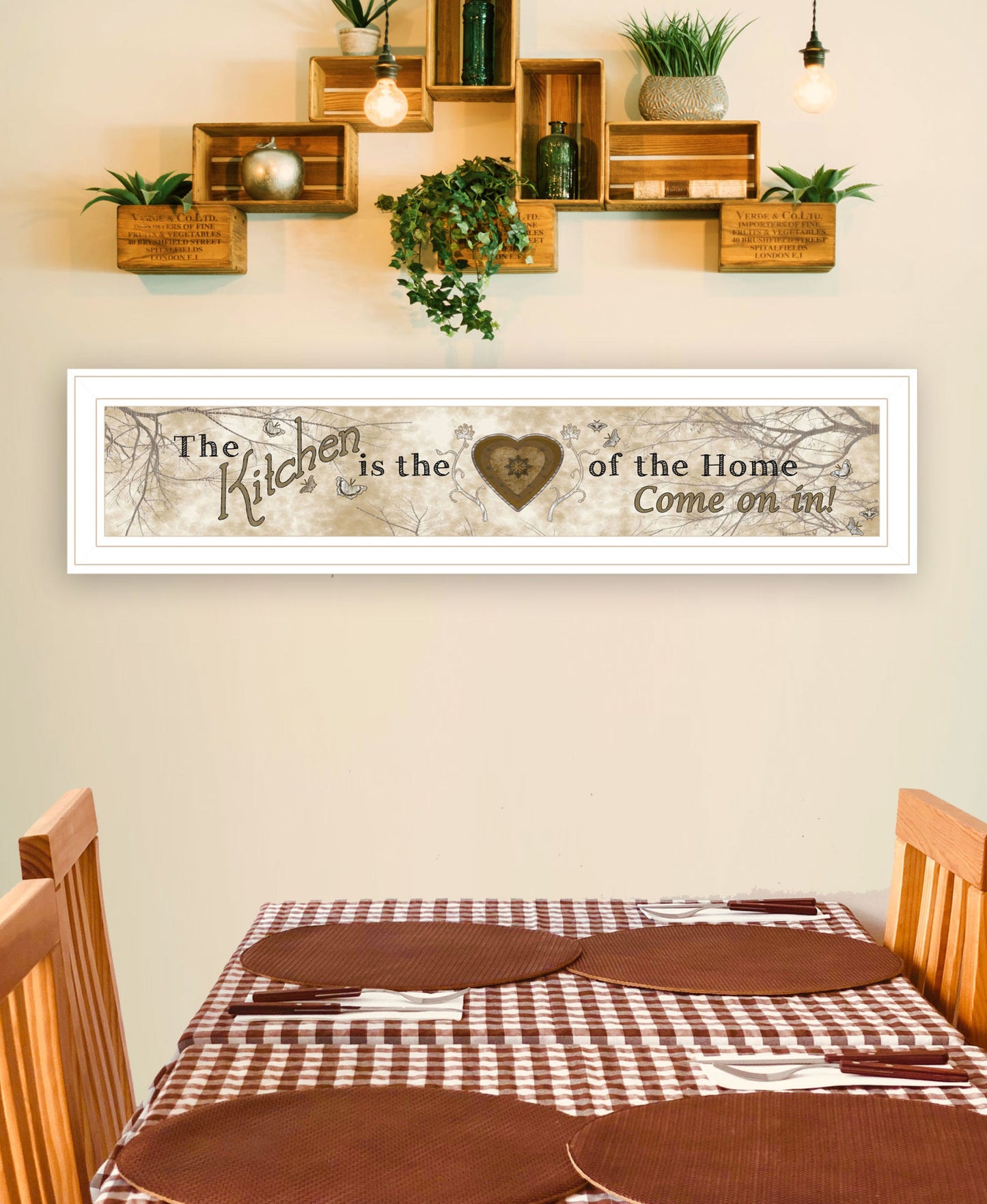 "Love of Nature Kitchen / Heart of Then Home" Wall Art by Artisan Trendy Decor 4U in White Frame
