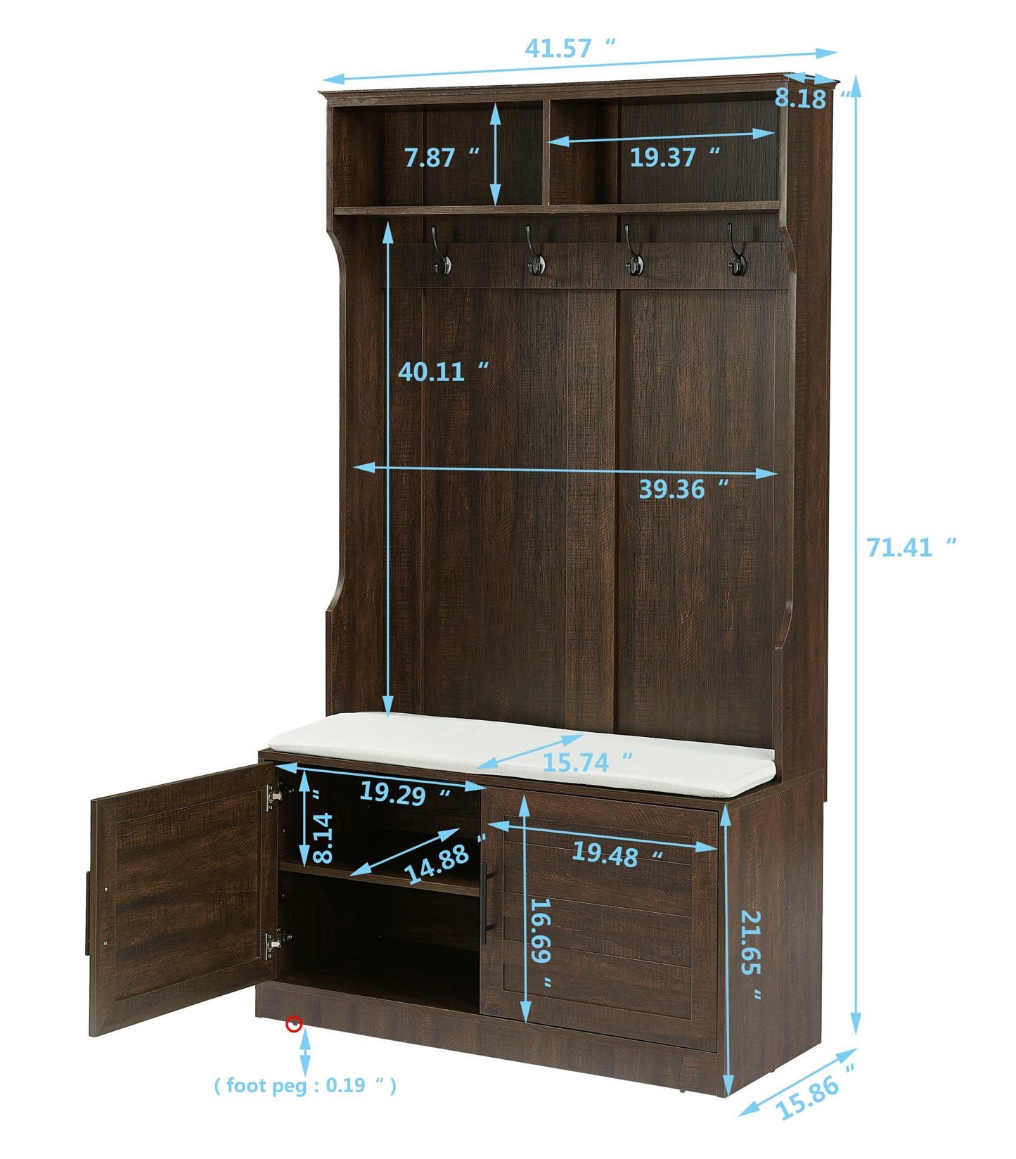 Wood Coat Rack, Storage Shoe Cabinet, with Clothes Hook, with Sponge Pad Product, Multiple Storage Racks, bedroom, porch wardrobe storage rack, Dark Colour