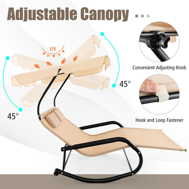Outdoor 2 Persons Rocking Chaise Lounge with Canopy and Wheels