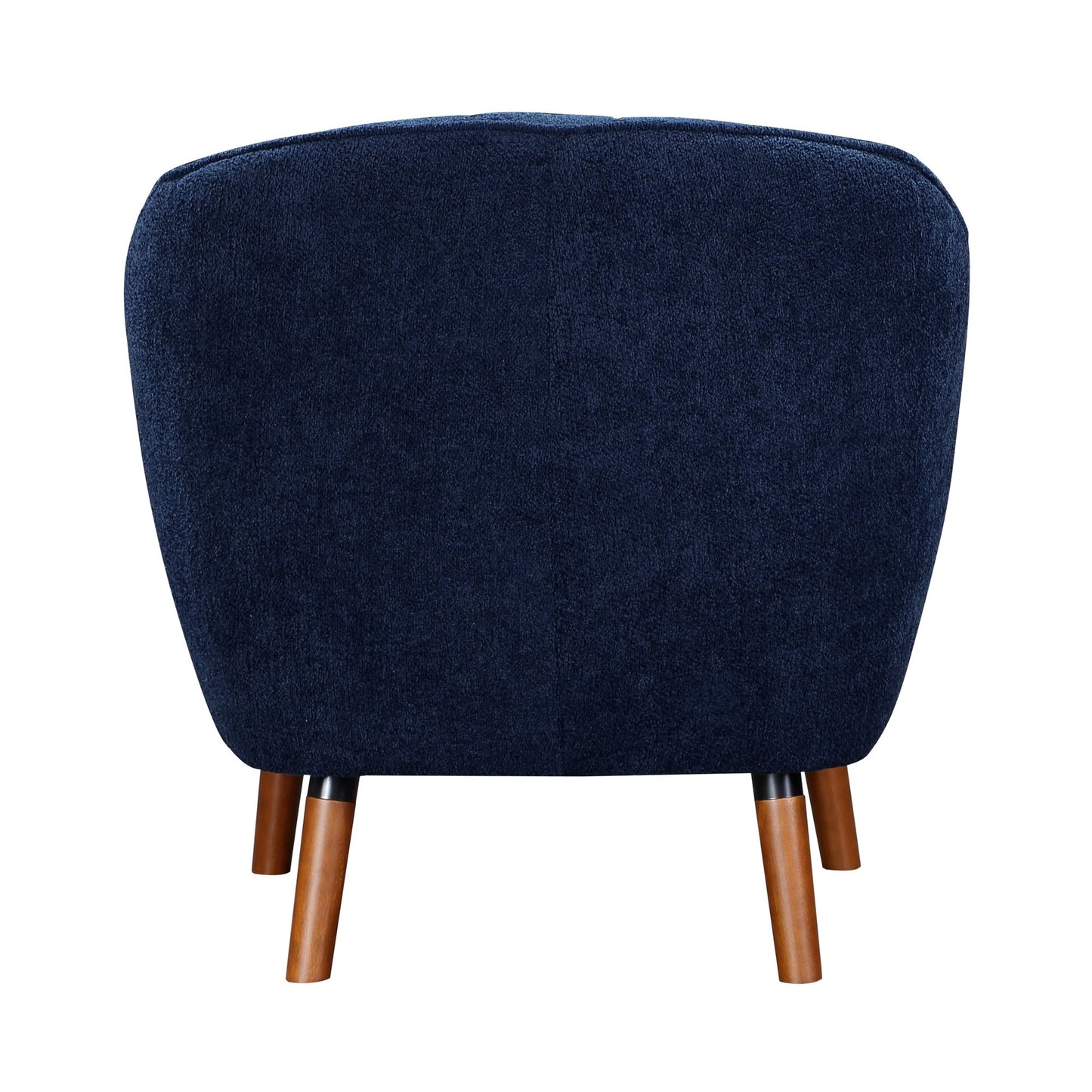 Mid-Century Modern Accent Chair 1pc Blue Chenille Fabric Upholstered Channel Stitched Back Brown Legs Solid Wood Furniture