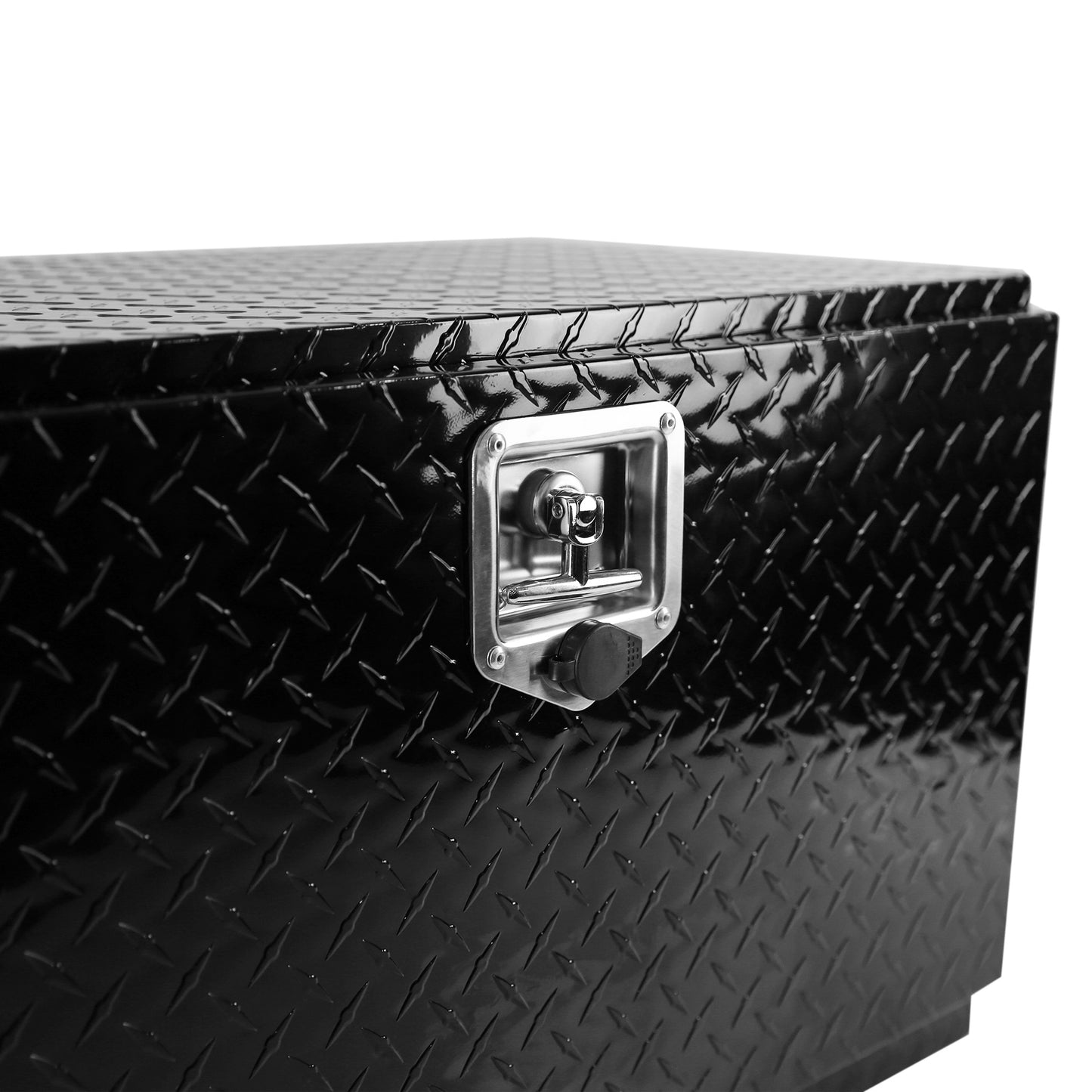 30 Inch Aluminum Stripes Plated Tool Box Pick Up Truck Bed RV Trailer Toolbox Waterproof Square Storage Organizer with Lock and Keys - Black 30"(30.1"×17.1"×17.9")