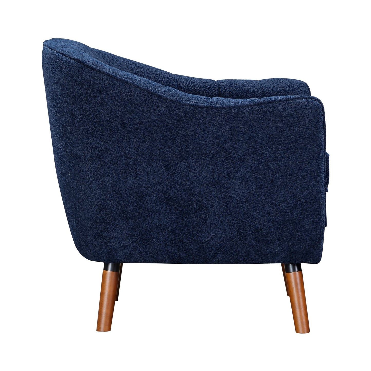 Mid-Century Modern Accent Chair 1pc Blue Chenille Fabric Upholstered Channel Stitched Back Brown Legs Solid Wood Furniture