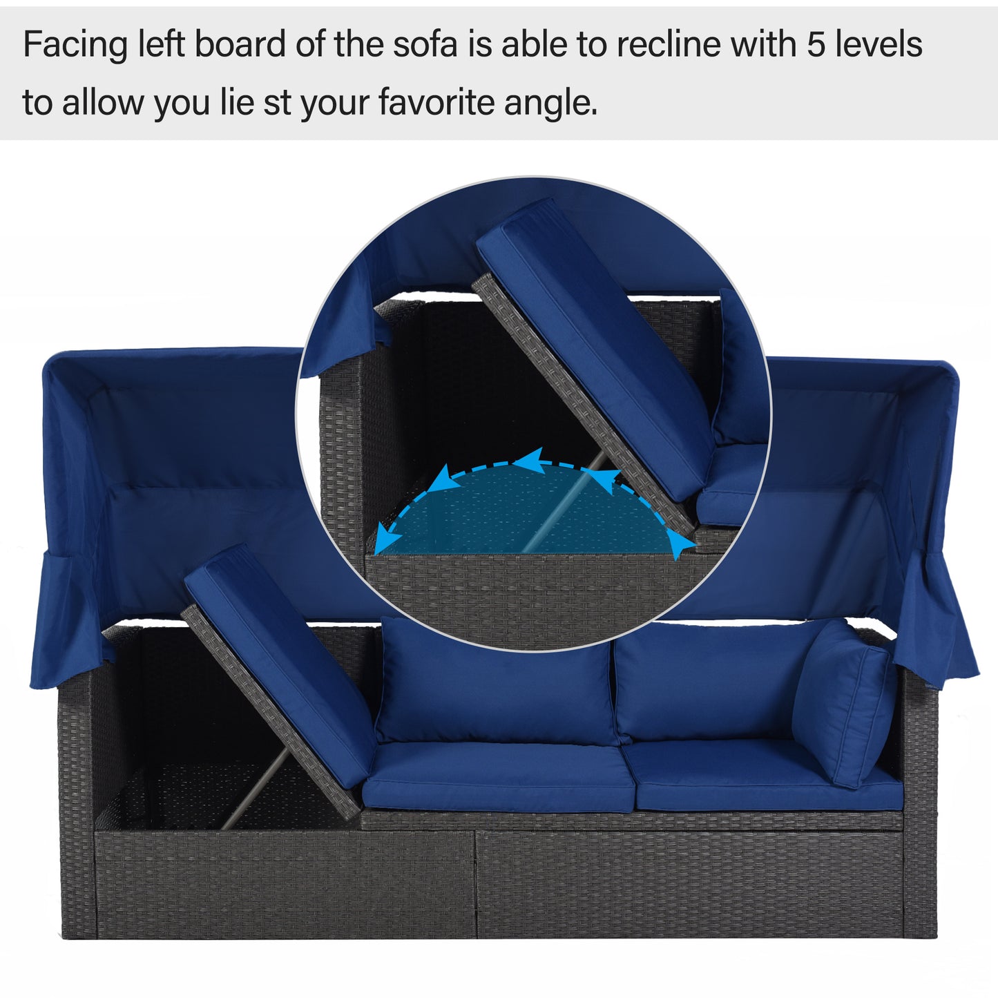 U_Style Outdoor Patio Rectangle Daybed with Retractable Canopy, Wicker Furniture Sectional Seating with Washable Cushions, Backyard, Porch(As same as WY000263AAE)