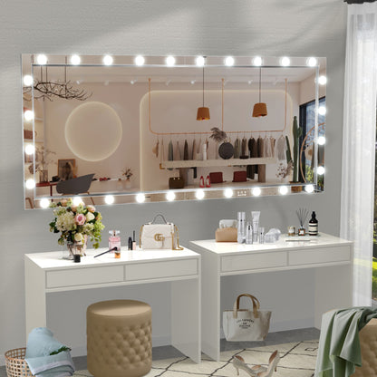 Hollywood LED Full Body Mirror with Lights Extra Large Full Length Vanity Mirror with 3 Color Mode Lights, Vertical Horizontal Hanging Aluminum Framed Mirror, 72 x 36 Inch, Silver