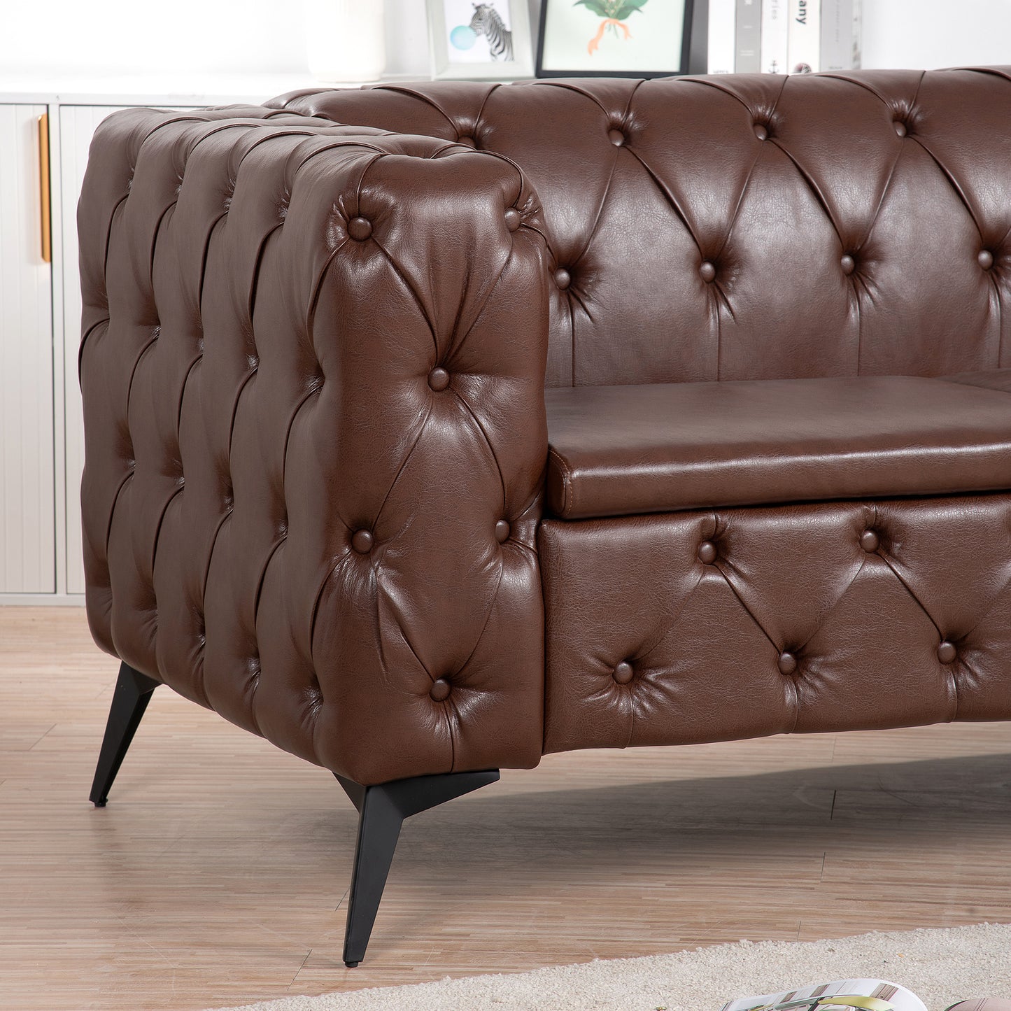 84.06Inch Width Traditional Square Arm removable cushion 3 seater Sofa