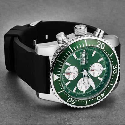 Revue Thommen 17030.6531 Men's 'Divers' Green Dial Day-Date Chronograph Rubber Strap Automatic Watch