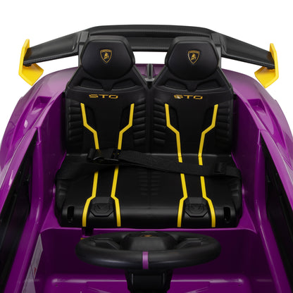 12V Battery Powered Ride On Car for Kids, Licensed Lamborghini, Remote Control Toy Vehicle with Music Player, LED Light, 2 Driving Modes,Purple