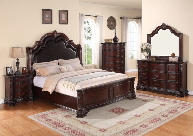 1pc Brown Cherry Traditional Solid Wood Nightstand with 3 Decorative Drawers