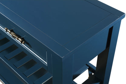 Console Sofa Table with 2 Storage Drawers and 2 Tiers Shelves, Mid-Century Style 42'' Solid Wood Buffet Sideboard for Living Room Furniture Kitchen Dining Room Entryway Hallway,Navy Blue