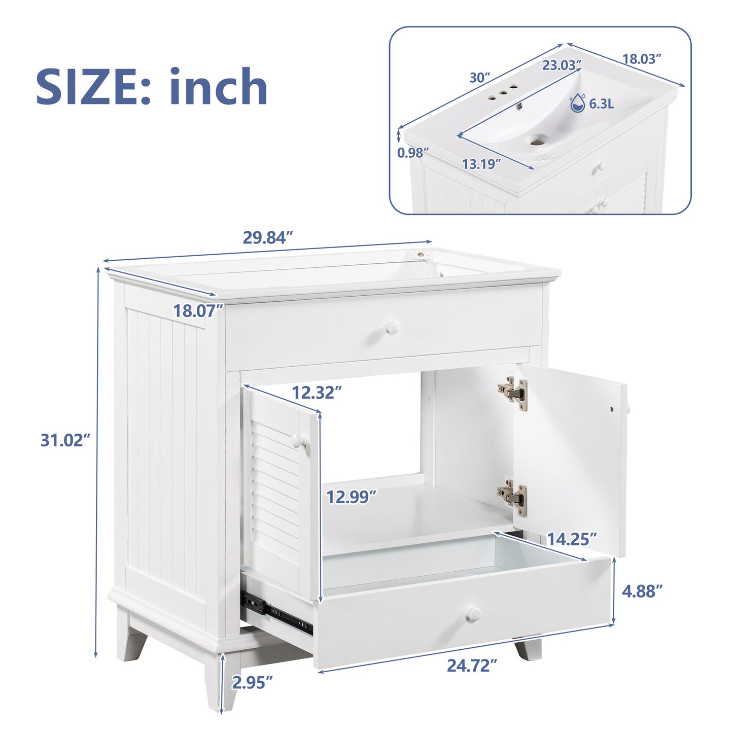 30" Bathroom Vanity with Sink, Bathroom Cabinet with Two Doors and One Drawer