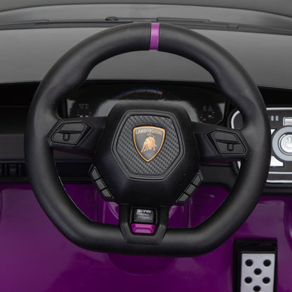 12V Battery Powered Ride On Car for Kids, Licensed Lamborghini, Remote Control Toy Vehicle with Music Player, LED Light, 2 Driving Modes,Purple