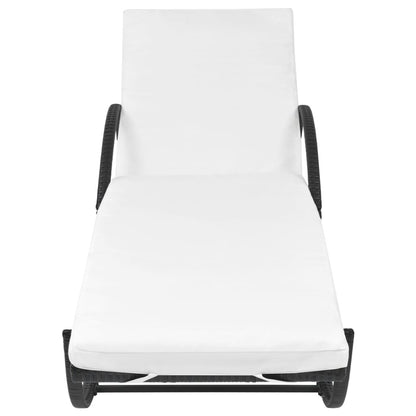 Sun Lounger with Cushion Poly Rattan Black