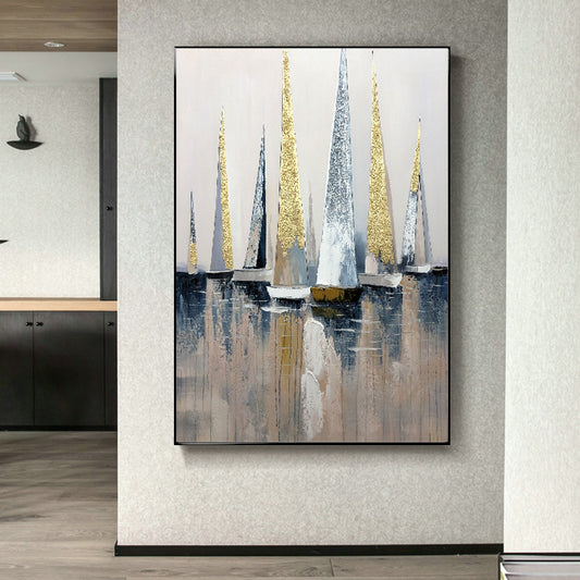 100% Hand Painted Abstract Modern Boat Oil Painting On Canvas