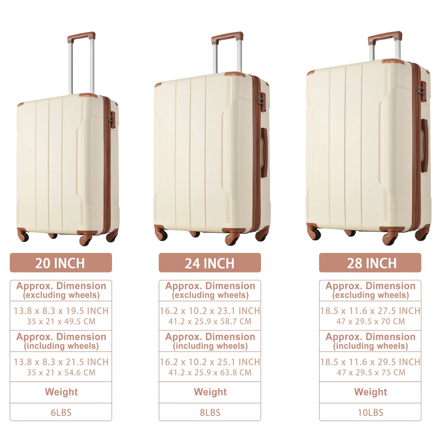 Hardshell Luggage Sets 3 Pcs Spinner Suitcase with TSA Lock Lightweight 20''24''28''