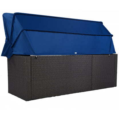 U_Style Outdoor Patio Rectangle Daybed with Retractable Canopy, Wicker Furniture Sectional Seating with Washable Cushions, Backyard, Porch(As same as WY000263AAE)