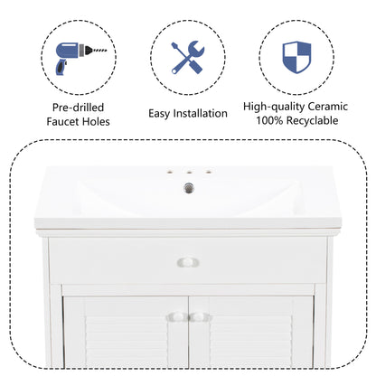 30" Bathroom Vanity with Sink, Bathroom Cabinet with Two Doors and One Drawer
