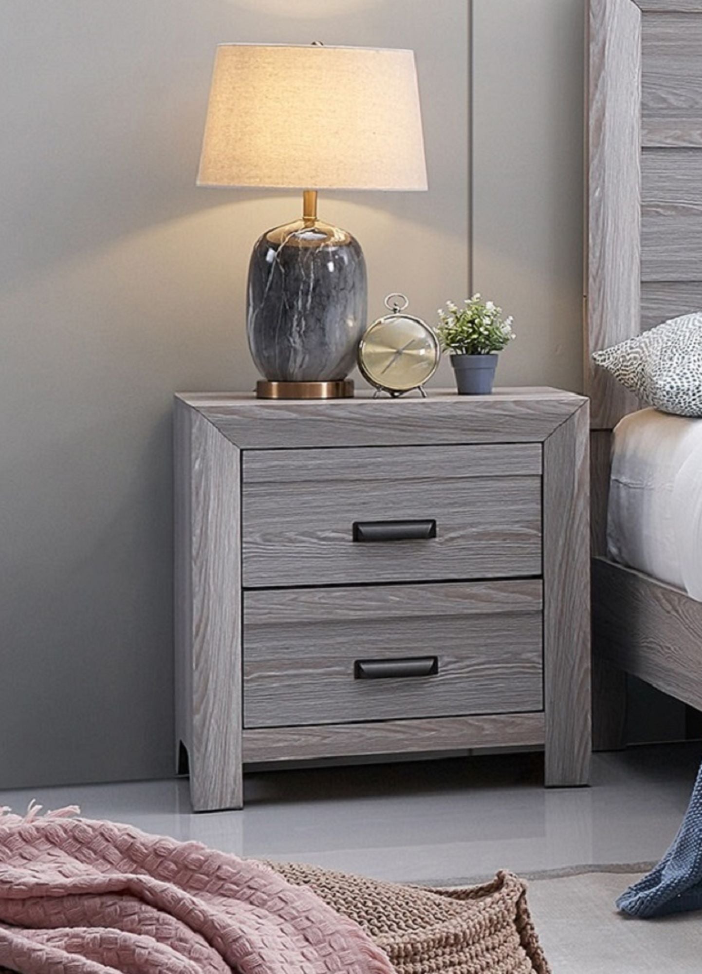 1pc Contemporary Gray Rustic Wooden Finish Nightstand with Two Storage Drawers