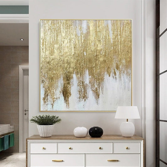 Modern decoration salon Posters on the wall Pure Hand drawn abstract oil painting on canvas gold foil picture for living room
