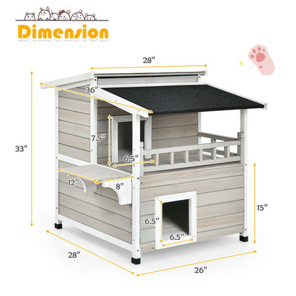 2-Story Luxurious Wooden Pet House with Large Balcony in Grey