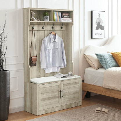 Wood Coat Rack, Storage Shoe Cabinet, with Clothes Hook, with Sponge Pad Product, Multiple Storage Racks, bedroom, porch wardrobe storage rack, Dark Colour