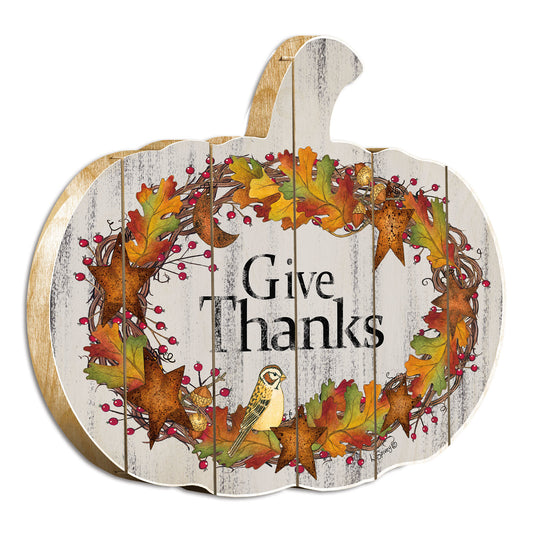 "Give Thanks" Wooden Pumpkin Wall Art By Artisan Linda Spivey
