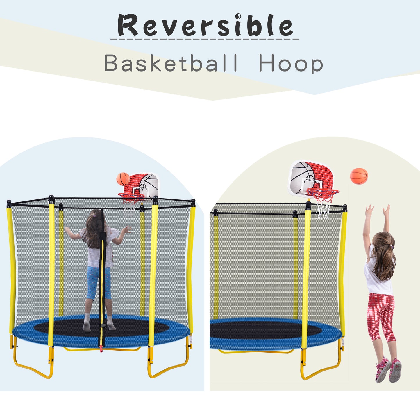 5.5 FT Outdoor & Indoor Mini Toddler Trampoline with Enclosure, Basketball Hoop and Ball Included